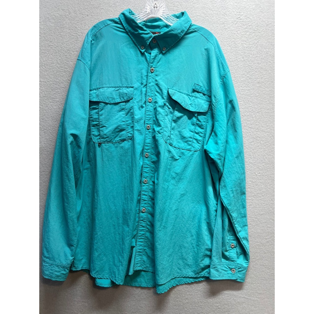 Baleaf Mens XL Fishing Shirt Long Sleeve Teal Nylon Vented Button Up Hiking